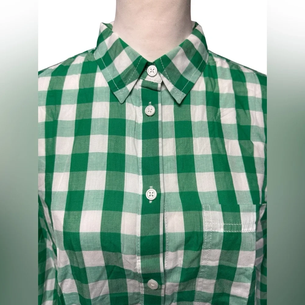 J. Crew Garçon cotton voile shirt in gingham Green and White Button-Up Sz 10 nwt
